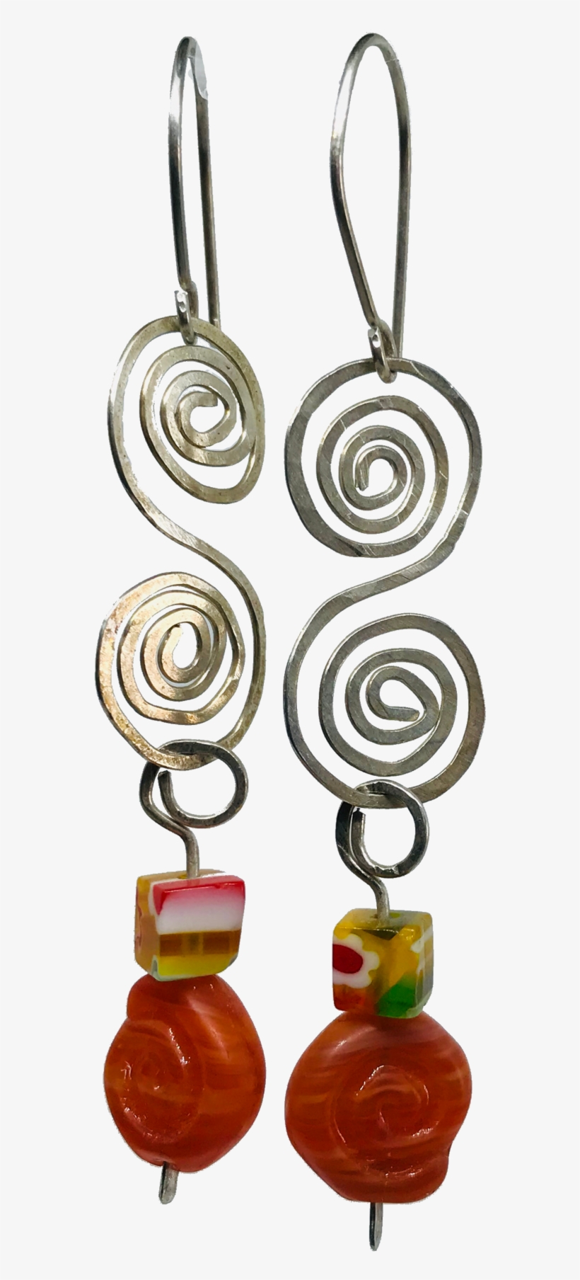 Sterling Silver Earrings With Millefiori Glass Cubes - Earrings, transparent png