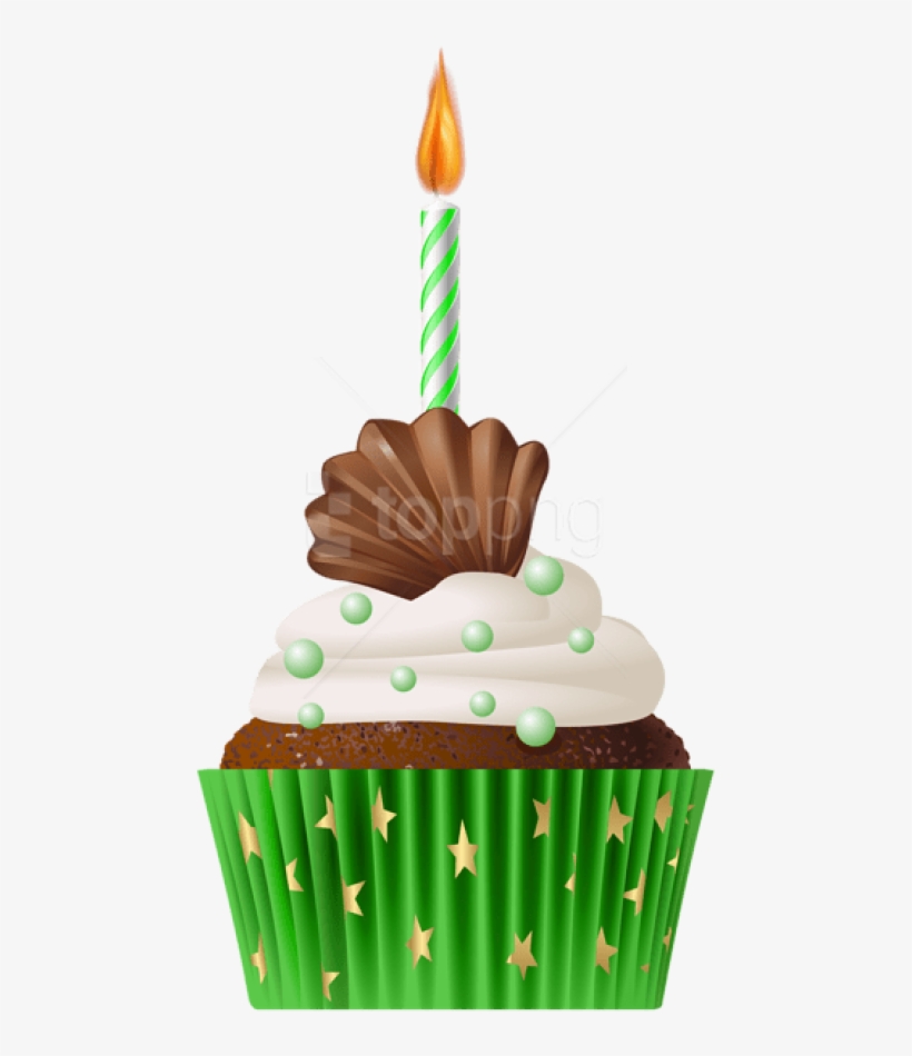 Free Png Download Birthday Muffin Green With Candle - Transparent Cupcake With Candle Png, transparent png