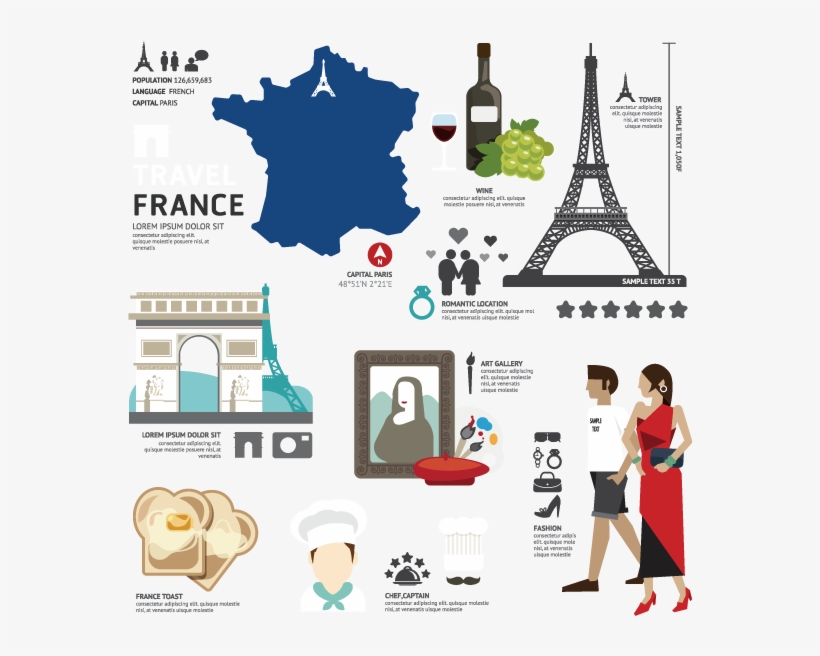 France Map Wine Eiffel Tower Triumphal Arch Chef Mona - Icon Travel To France, transparent png