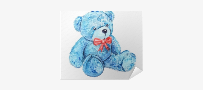 Cute Cartoon Watercolor Plush Toy Blue Bear Illustration - Watercolor Painting, transparent png