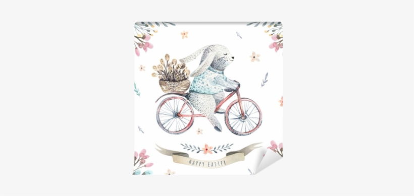 Hand Drawing Easter Watercolor Cartoon Bunnies With - Clip Art Watercolor Easter Bunny, transparent png