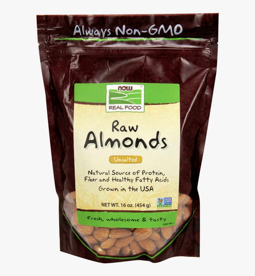 Almonds, Raw - Now Foods - Raw Almonds Unsalted - 16 Oz., transparent png