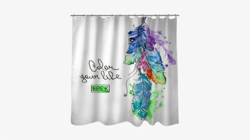 Illustration With Watercolor Feathers Shower Curtain - Watercolor Painting, transparent png