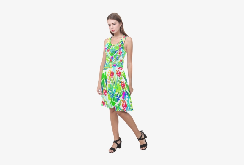Cute Tropical Watercolor Flowers Atalanta Casual Sundress - Dress, transparent png
