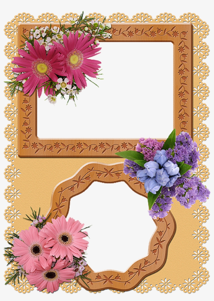 Cool Lacy Border Double Photo Frame With Flower Double Photo Frame Border 853x1280 PNG