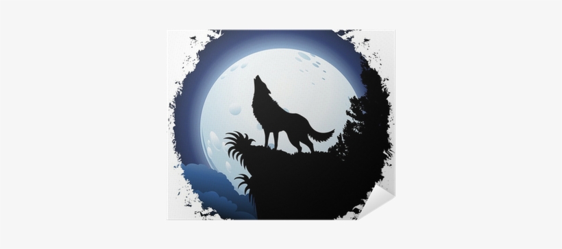 Wolf Howling At Blue Moon On Grunge Frame Poster • - Blue Moon With Wolf, transparent png