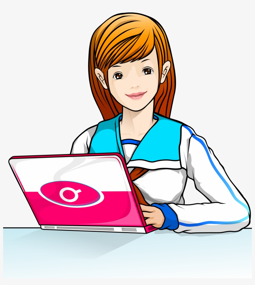 Clip Art School Girls Transprent Png Free Ⓒ - Girl On Laptop Clipart Png, transparent png