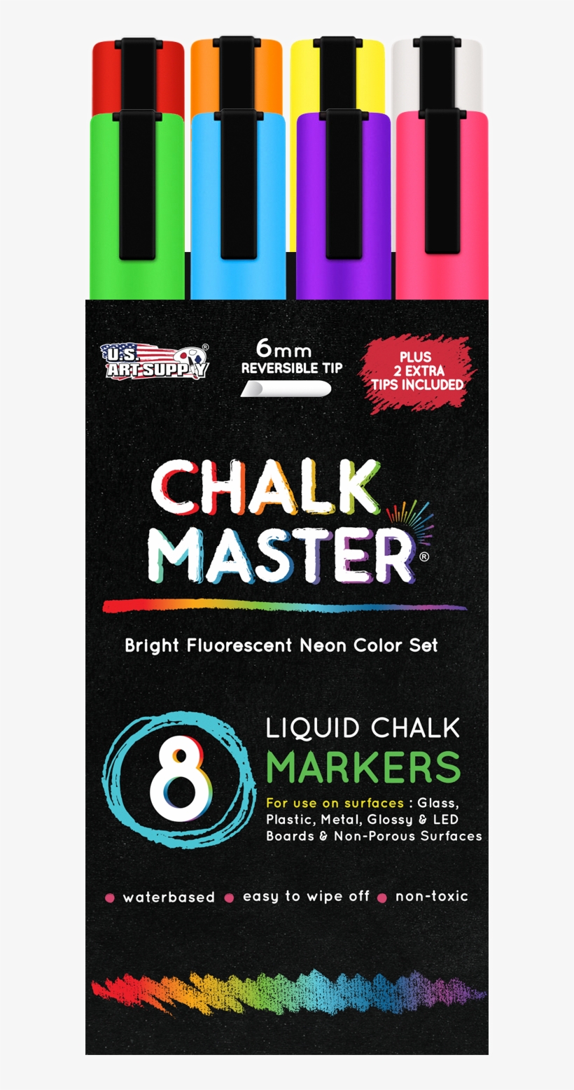 8 Bright Fluorescent Neon Liquid Chalk Marker Set - Liquid Chalk Markers, transparent png