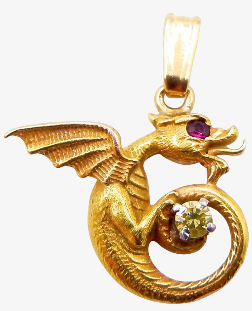 14 Karat Yellow Gold Dragon Pendant With Ruby And Diamond - Locket, transparent png