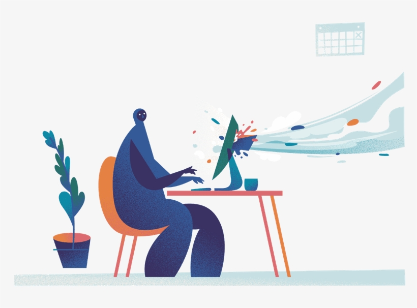 Person Siting Typing In A Computer Screen, A Rush Of - Illustration, transparent png