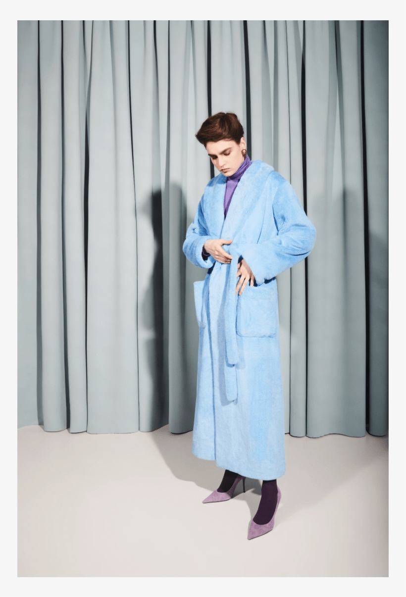 Blue Faux Fur Coat - Overcoat, transparent png