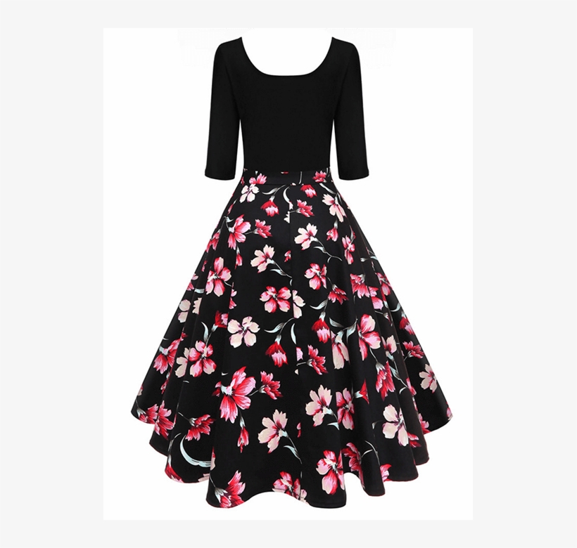 Retro Floral Print Half Sleeve Dress - Retro Vintage 1950s Dresses, transparent png