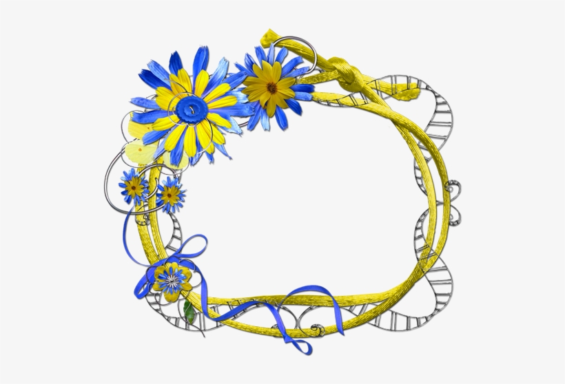 蓝黄色菊花装饰花边边框 - Portable Network Graphics, transparent png