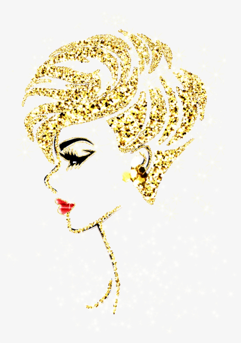 #gold #glitter #sparkle #red #lips #profile #lady #face - Illustration, transparent png