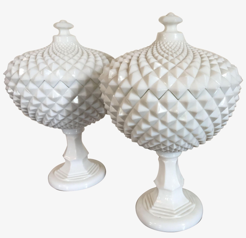 Pair Large Milk Glass Covered Fruit Bowl Urns With - Urn, transparent png