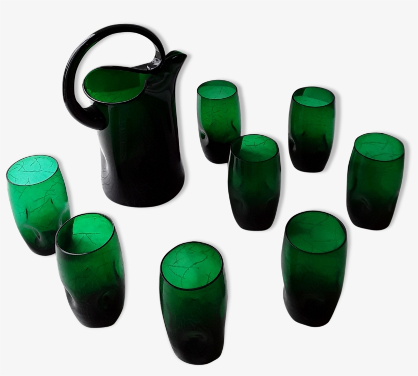 Vintage Green Blown Glass Lemonade Service - Glass Bottle, transparent png