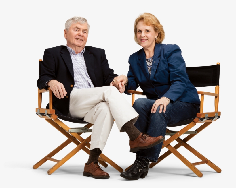 Happy Elderly Couple Sitting In Directors Chairs - Sitting, transparent png