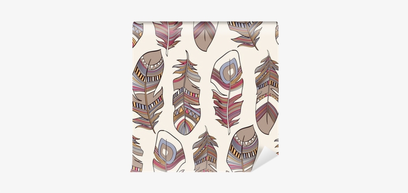 Seamless Ethnic Indian Feathers Plumage Pattern Wall - Feather, transparent png