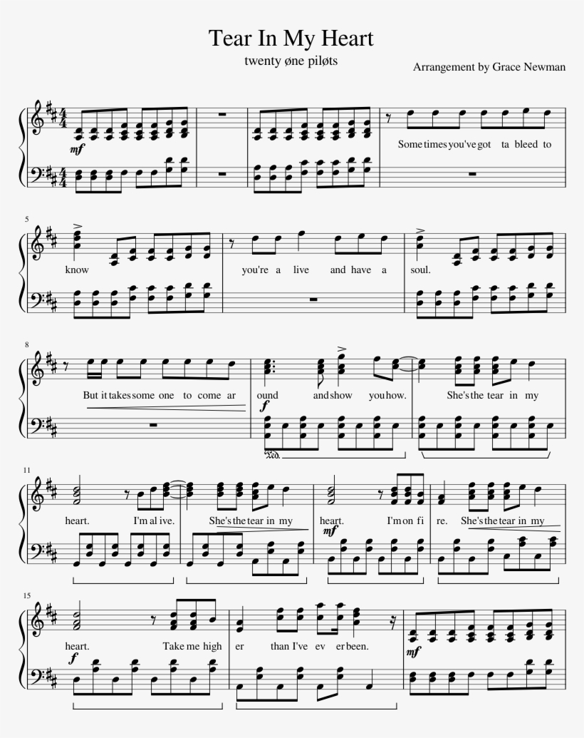 Tear In My Heart Sheet Music Composed By Arrangement - Chopin Nocturne Op 72 No 1, transparent png