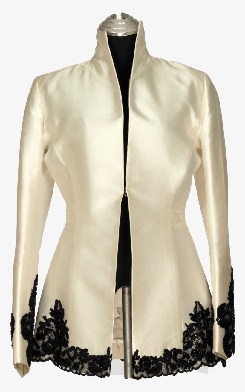 Cream Silk Jacket Black Lace Trim - Lace, transparent png