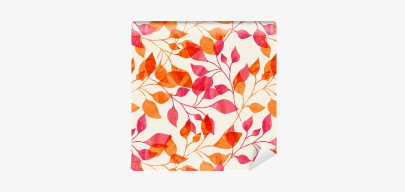 Watercolor Seamless Pattern With Pink And Orange Autumn - Orange Leaves Pattern, transparent png