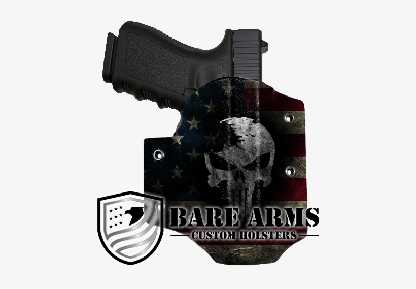 Owb Holster-distressed Skull On Distressed Flag - Punisher Gun Holster, transparent png