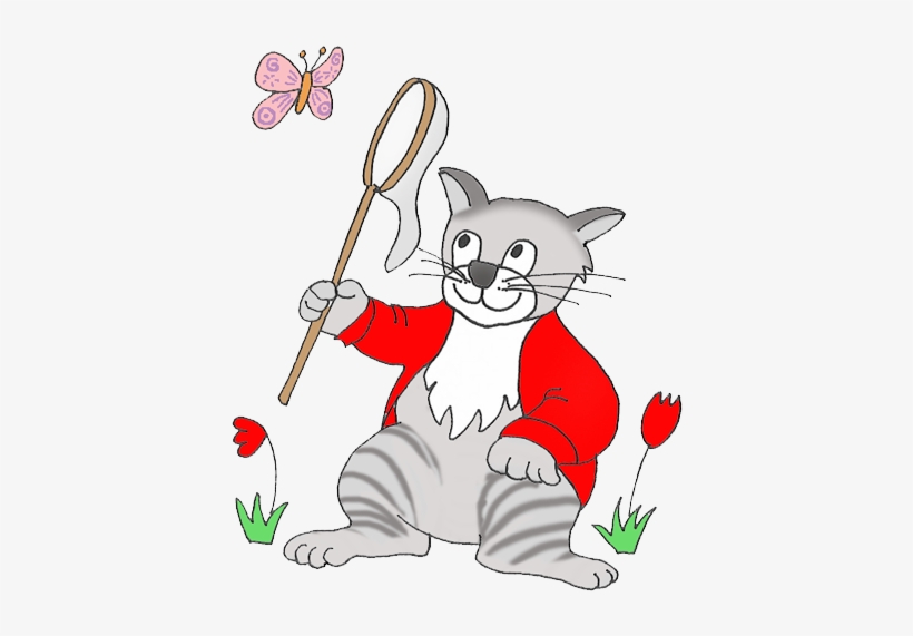 Cat Clip Art Sketches Drawings Graphics Butterfly - Animals Catching Butterfly Clipart, transparent png