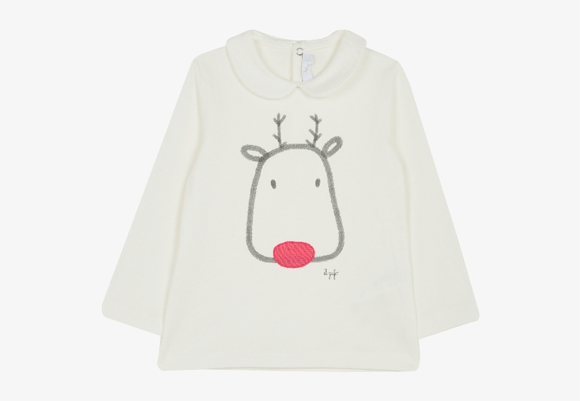 White Rudolf Motif T-shirt - Hippopotamus, transparent png