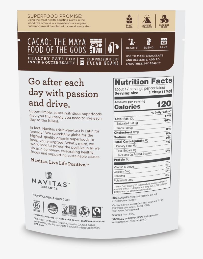 Cacao Butter - Navitas Cacao Powder, transparent png