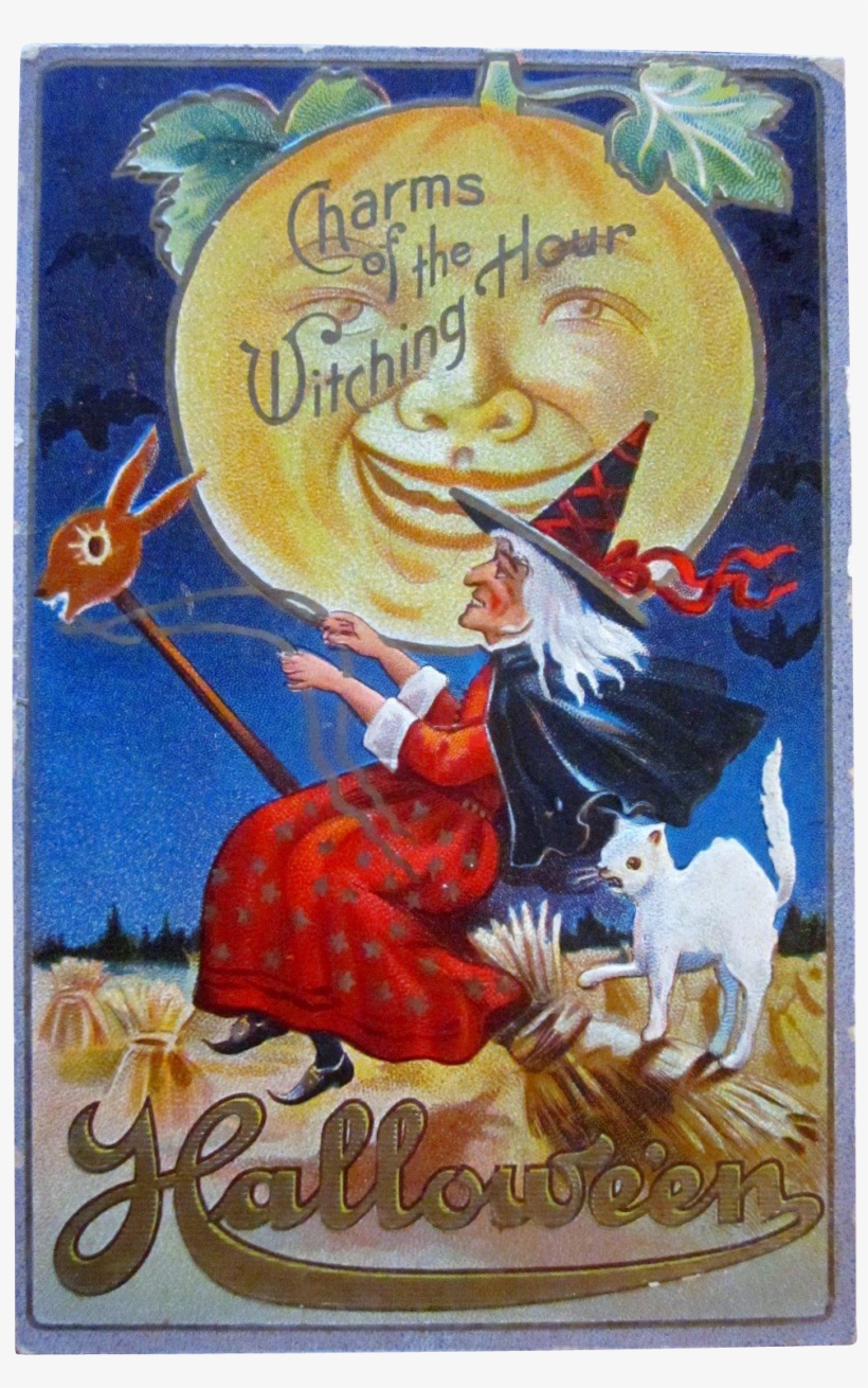 This Is A Beautiful Vintage Halloween Postcard Showing - Vintage Happy Halloween Witches, transparent png