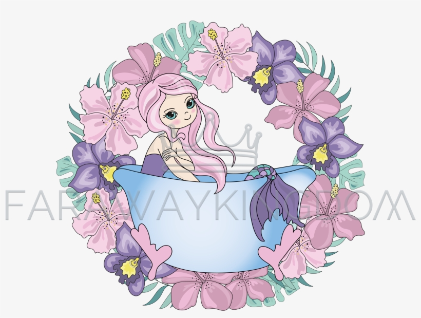 Batting Mermaid Princess Girl Wreath Vector Illustration - Illustration, transparent png