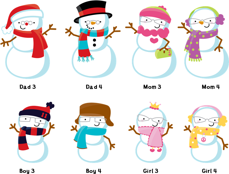 Snowman Family With Snowflakes - Snowman Family Clipart (844x644), Png Download