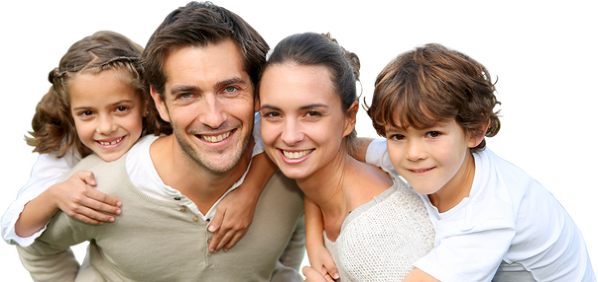 Happy Family Of Four With The Parents Giving Their - Micca Neo-series 15-inch Natural-view Digital Photo (598x282), Png Download