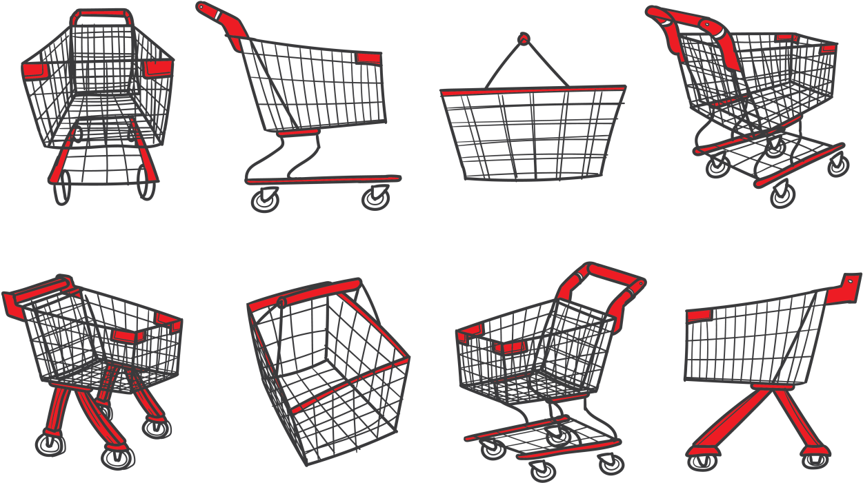 Supermarket Cart Icons Vector - Grocery Basket Hand Illustration (1400x980), Png Download