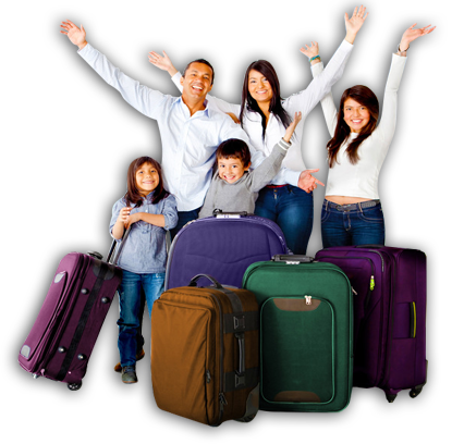 Miami Airport Shuttle Transportation,port Of Miami - Family In A Suit Case (415x408), Png Download