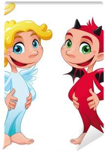 Baby Angel And Devil - Angel And Devil Cartoon (400x400), Png Download