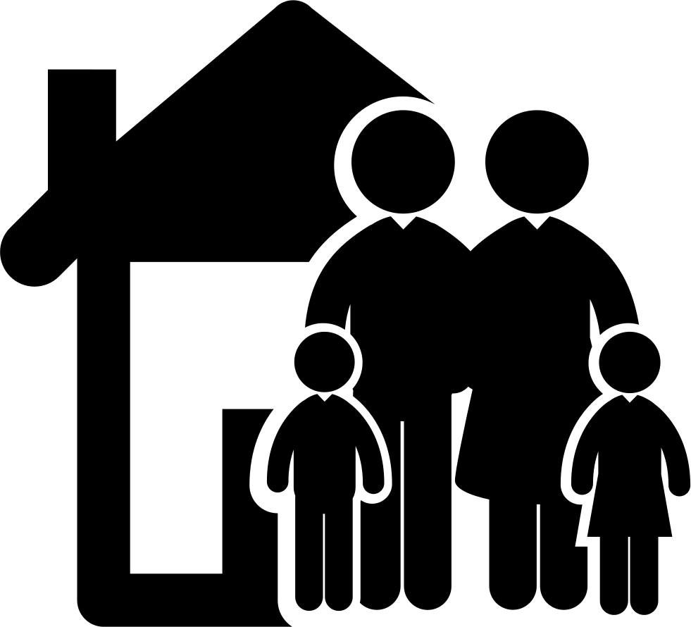 Family Of Four In Front Of Their Home Comments - Family Home Icon Png (981x890), Png Download