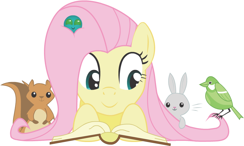 Fluttershy Pony Cartoon Pink Mammal Vertebrate Nose - Fluttershy Reading A Book (880x540), Png Download