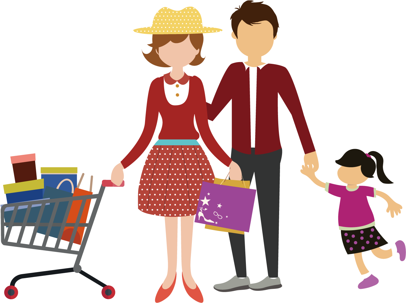 Shopping Cart Family Clip Art Shopping For A Family - Family Shopping Vector Png (1500x1501), Png Download