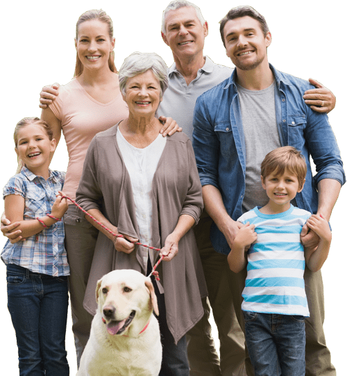Click Here To Start Your Claim - Family With Grandparents And Dog (500x541), Png Download