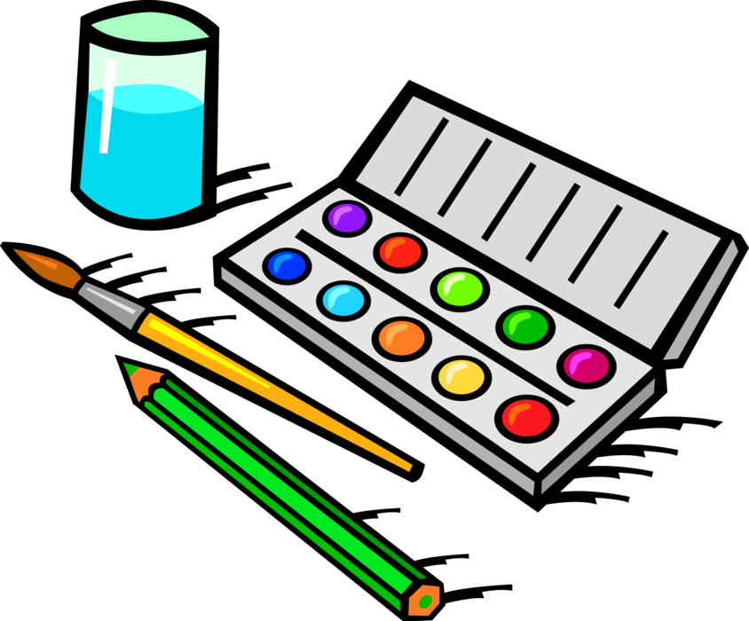 Vector Illustration Of Visual Arts Watercolor Paint - Нарисовать Школьные Принадлежности (844x700), Png Download