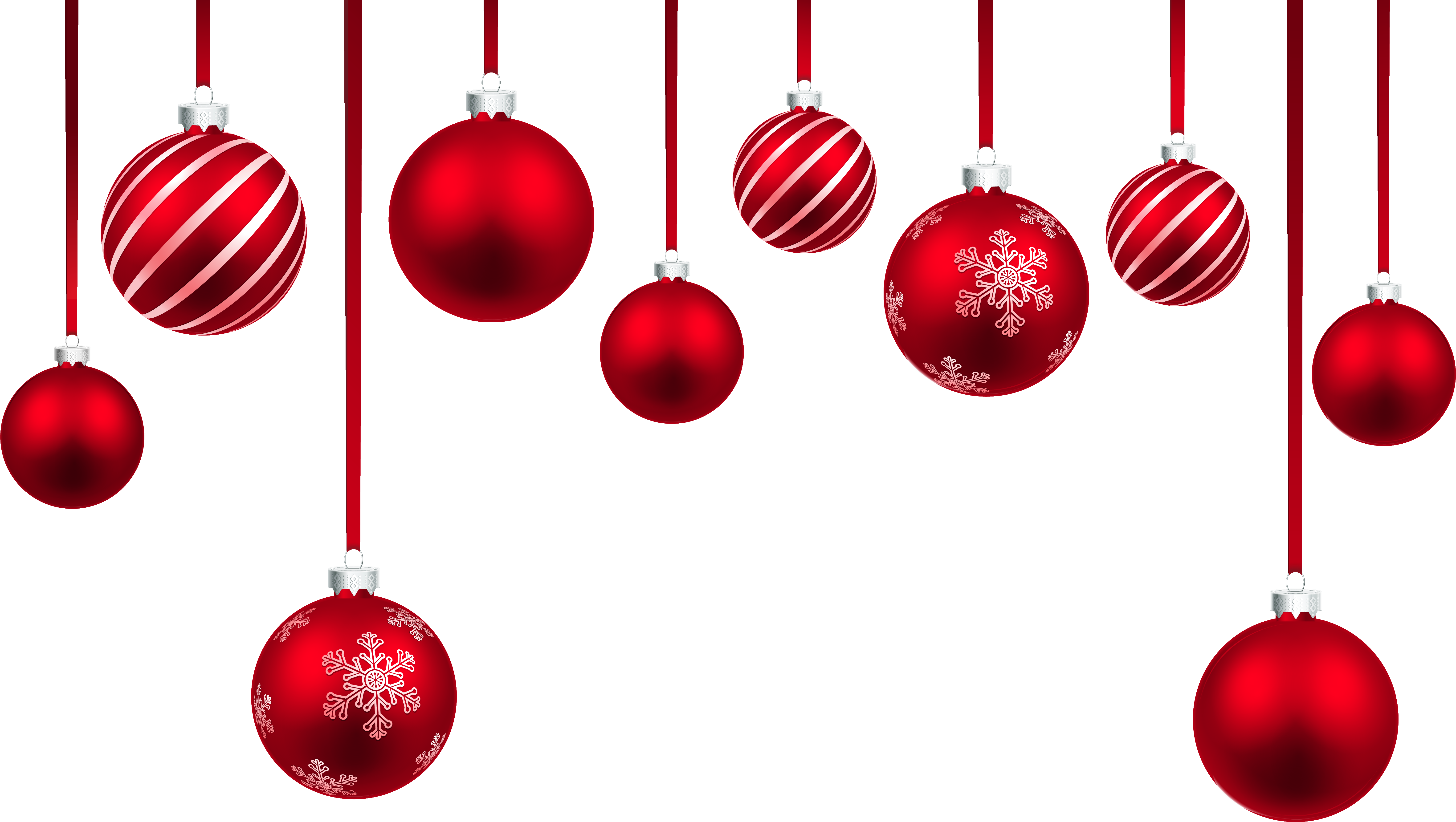 Red Christmas Hanging Balls Decor Png Clipart Image - Hanging Christmas Ornament Png (6303x3584), Png Download