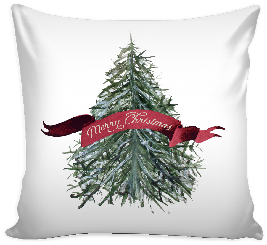 Exclusive Watercolor Christmas Tree Pillow Cover - Transparent Pillow Cute Png (1024x1024), Png Download