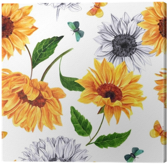 Seamless Background Pattern With Watercolor And Pencil - Fundo De Girassol Png (400x400), Png Download
