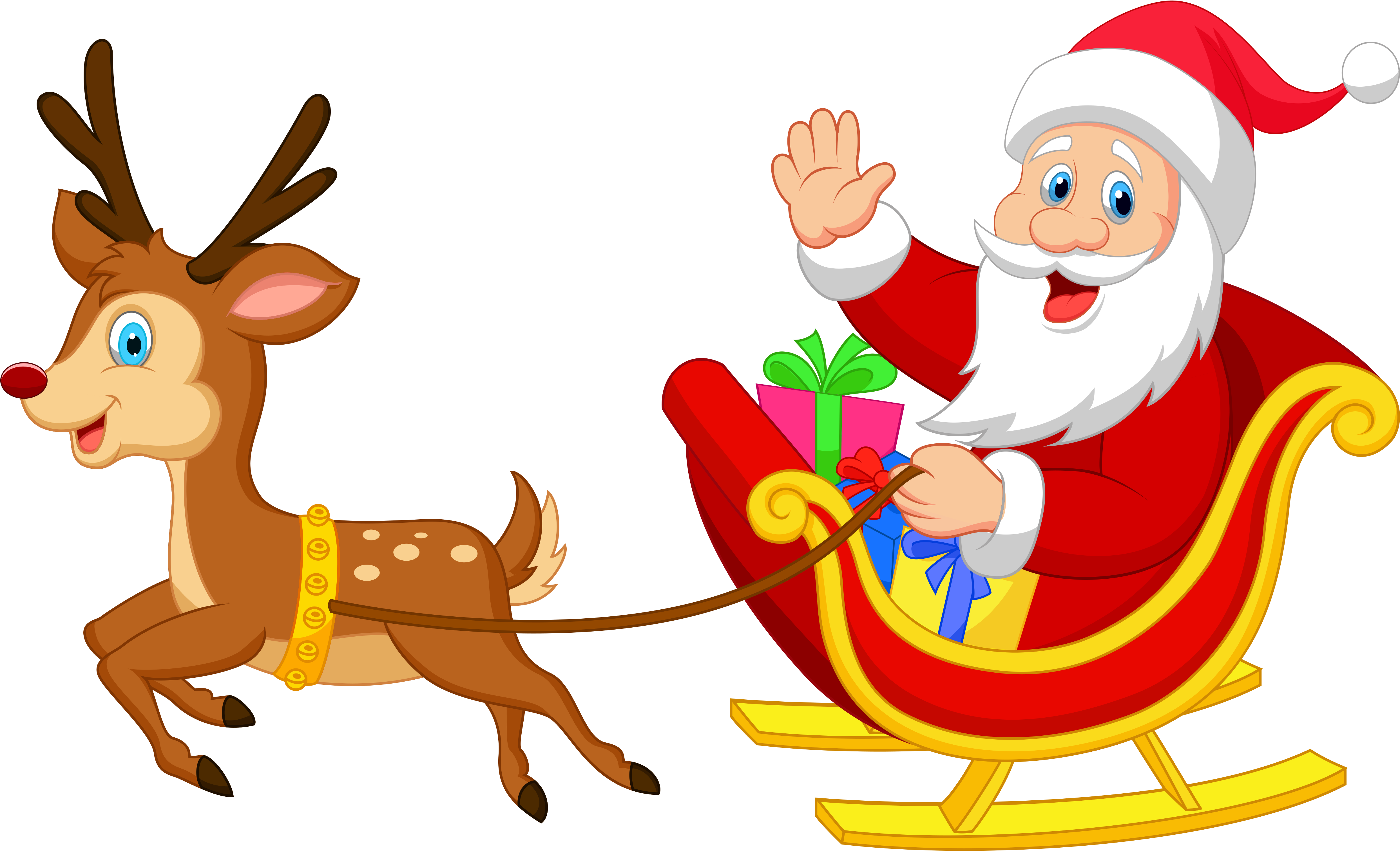 Santa Sleigh Png Images Free Download Graphic Transparent - Santa Sleigh And Rudolph (5406x3316), Png Download