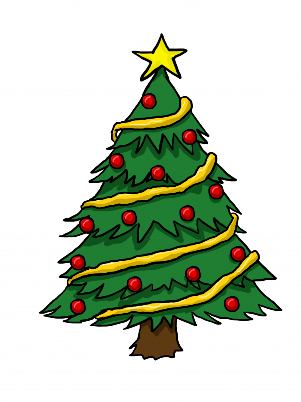Drawn Christmas Ornaments Cartoon - Clip Art Christmas Tree (1024x1365), Png Download
