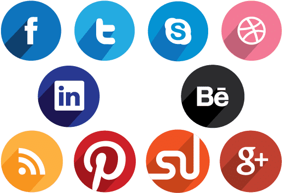 Flat Round Social Media Icons - Social Media Icon Flat Design (600x450), Png Download