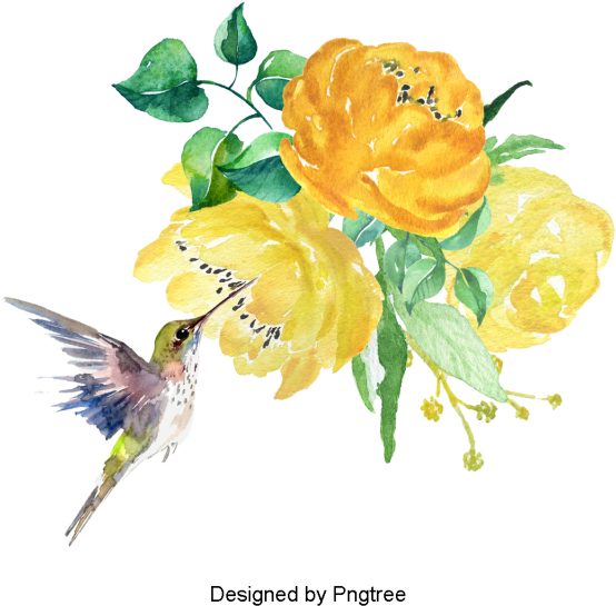 Hand Painted Flowers And Birds Design, Hand Painted, - Psd (360x360), Png Download