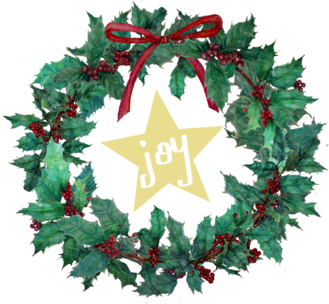 Mistletoe And Holly Hand-painted Printables - Wreath (480x446), Png Download