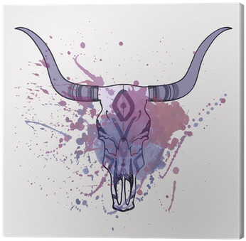 Vector Illustration Of Bull Skull With Watercolor Splash - Purple Headdress Oval Ornament (400x400), Png Download